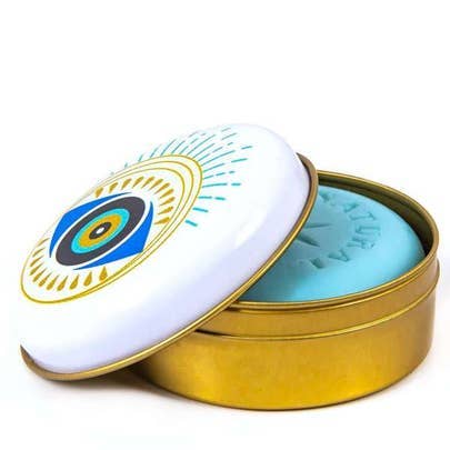 Natural Olive Oil Soap in Metal Box Evil Eye Design