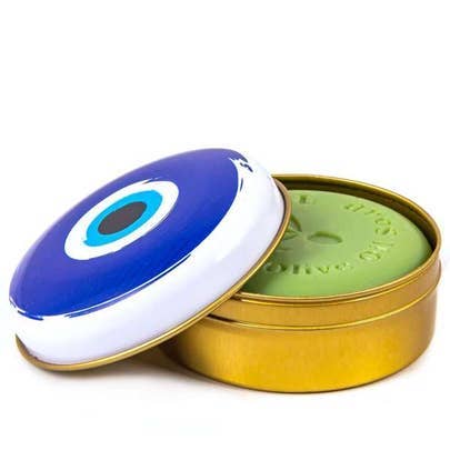 Natural Olive Oil Soap in Metal Box Evil Eye Design