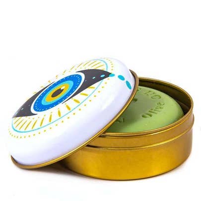 Natural Olive Oil Soap in Metal Box Evil Eye Design